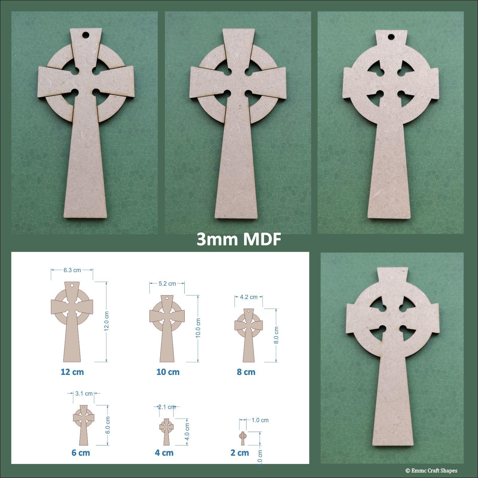 Celtic crosses showing dimensions and sizes from 2cm to 12cm